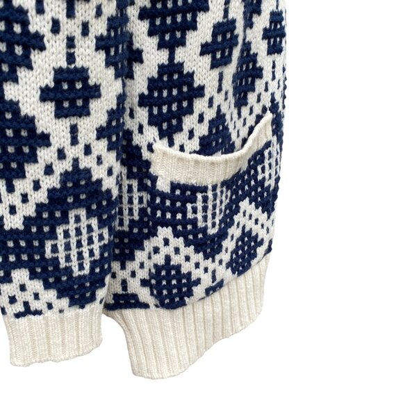 Madewell Contrast Fair Isle Cardigan Blue Open Nordic Alpaca Wool Chunky Cozy-XS - Picture 8 of 13